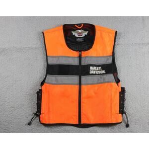 Harley Davidson Vest Mens Small Large Orange Black High Visibility Reflective